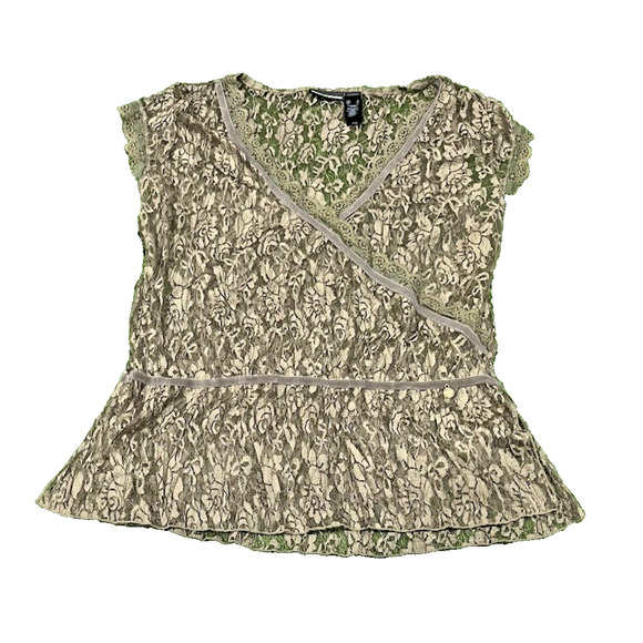 DKNY Lace Blouse in Olive and Cream - Picture 1 of 10